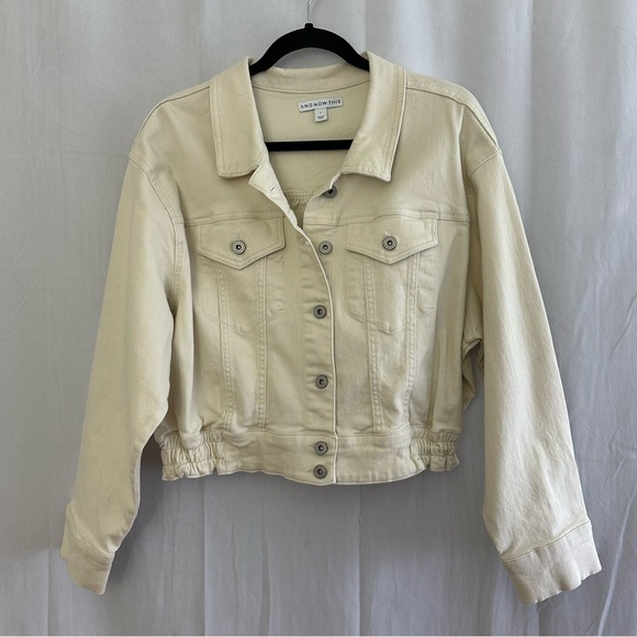 And Now This Cropped White Denim Jacket Womens Size Large - Picture 2 of 8